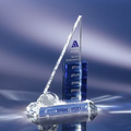 The Upspring Crystal Triangle Award w/ Globe & 5 Blue Blocks